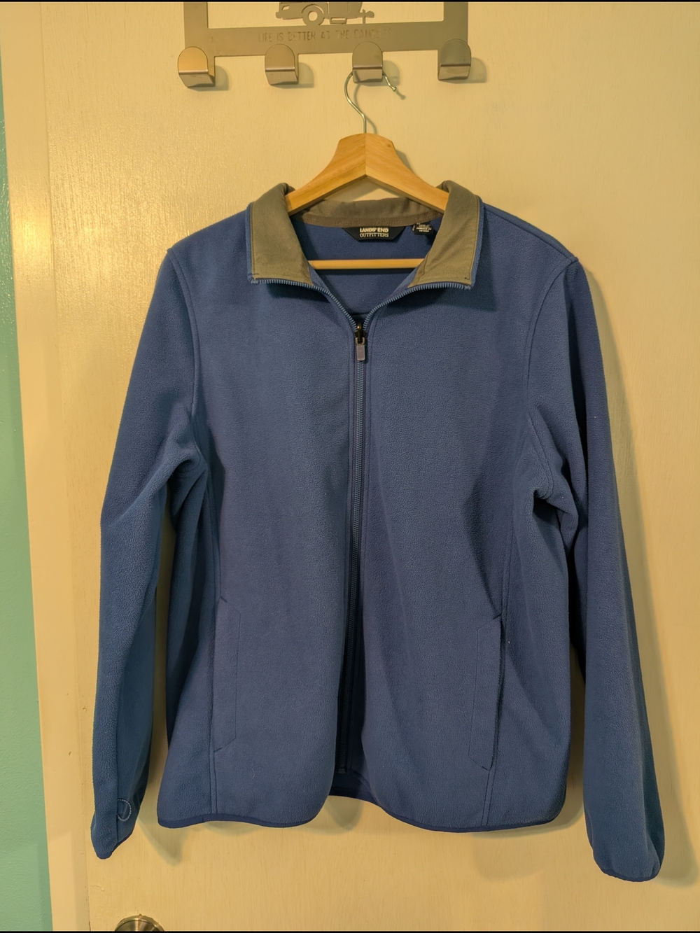 Lands' End Blue Fleece Zip Jacket with Gray Collar